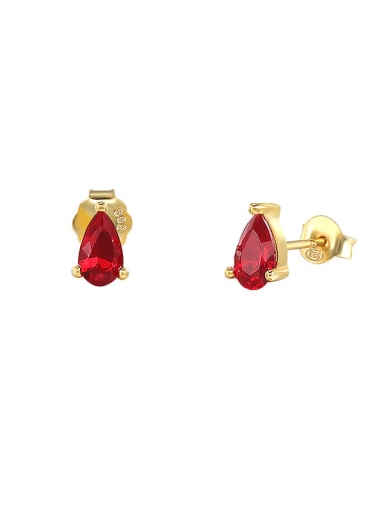 Golden+ Dark Pomegranate Red 925 Sterling Silver Cubic Zirconia Water Drop Dainty Stud Earring