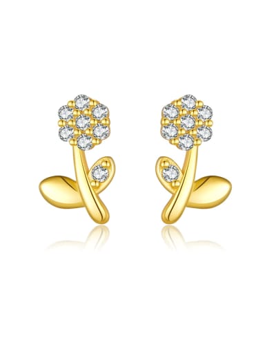 18k gold [Flower] A 925 Sterling Silver Cubic Zirconia Flower Dainty Stud Earring