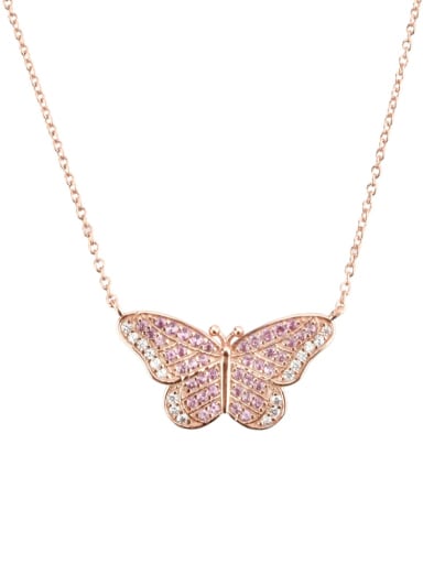 rose gold 925 Sterling Silver Cubic Zirconia Butterfly Dainty Necklace