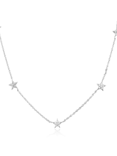 platinum 925 Sterling Silver Cubic Zirconia Pentagram Dainty Tassel Necklace
