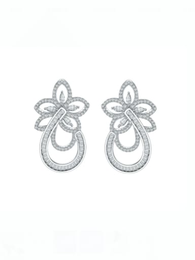 925 Sterling Silver Cubic Zirconia Flower Luxury Cluster Earring