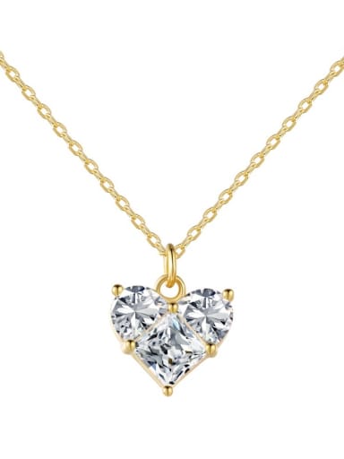 gold+white DY190684 S G WH 925 Sterling Silver Cubic Zirconia Heart Minimalist Necklace