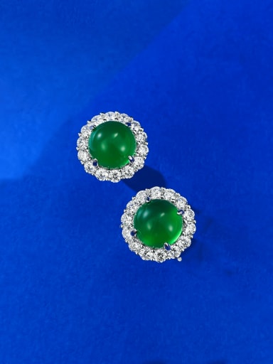925 Sterling Silver Jade Round Vintage Stud Earring