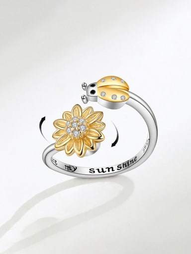925 Sterling Silver Cubic Zirconia Flower Cute  Rotate Lettering  Band Ring
