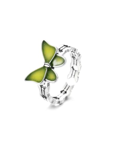 925 Sterling Silver Enamel Butterfly Vintage Band Ring