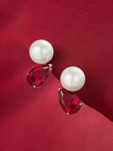 925 Sterling Silver Imitation Pearl Water Drop Luxury Stud Earring