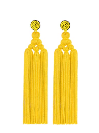 Yellow e68697 Alloy Cotton Tassel Bohemia Hand-Woven Stud Earring