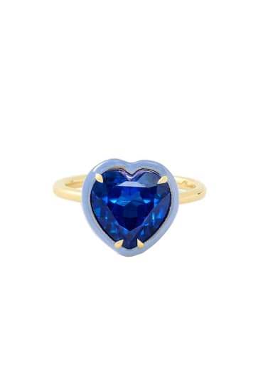 Golden +Blue 925 Sterling Silver Cubic Zirconia Heart Minimalist Band Ring