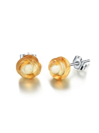 925 Sterling Silver Three-dimensional rose natural crystal minimalist creative handmade Dainty Stud Earring
