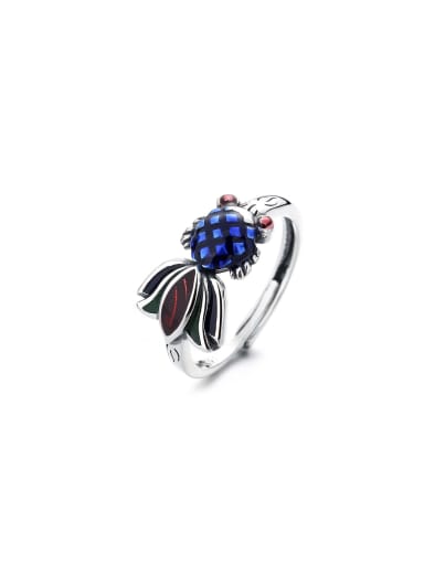 925 Sterling Silver Enamel Vintage Fish  Ring And Earring Set