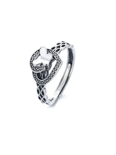 925 Sterling Silver Butterfly Heart Vintage Ring