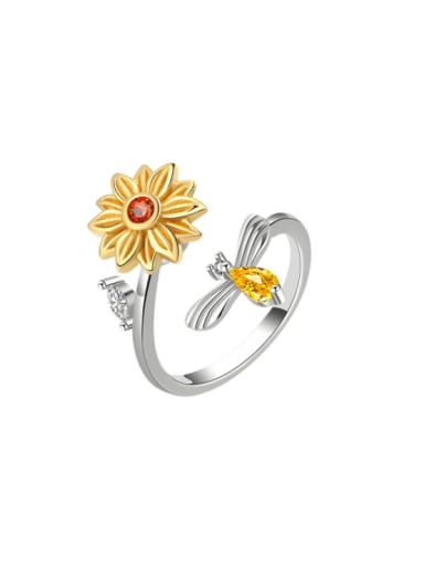 925 Sterling Silver Cubic Zirconia Flower Minimalist  Can Be Rotated  Band Ring