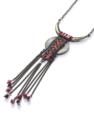 Alloy Crystal Fabric Geometric Ethnic Hand-Woven Long Strand Necklace
