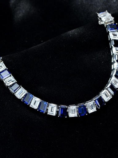 Blue 17cm [b 2102] 925 Sterling Silver High Carbon Diamond Geometric Luxury Link Bracelet