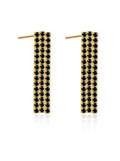 18k gold and black stone 925 Sterling Silver Cubic Zirconia Tassel Trend Cluster Earring