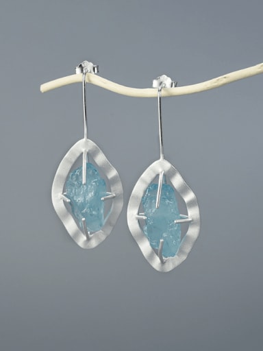 Silver blue 925 Sterling Silver Natural Stone Leaf Artisan Drop Earring