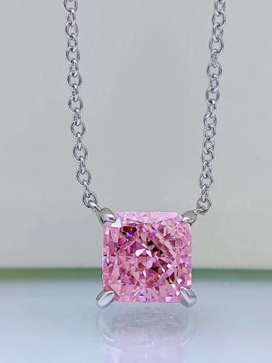 Pink 925 Sterling Silver High Carbon Diamond Square Dainty Necklace
