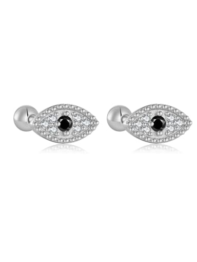 Platinum (Black Stone) 925 Sterling Silver Cubic Zirconia Evil Eye Dainty Stud Earring