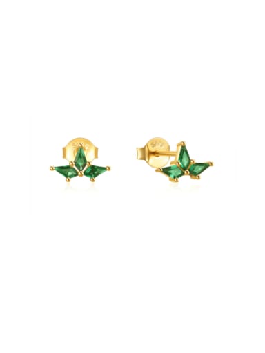 Golden green diamond 925 Sterling Silver Cubic Zirconia Leaf Dainty Stud Earring
