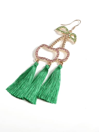 Green e68266 Alloy Embroidery thread Rhinestone Tassel Cute Hand-Woven Drop Earring