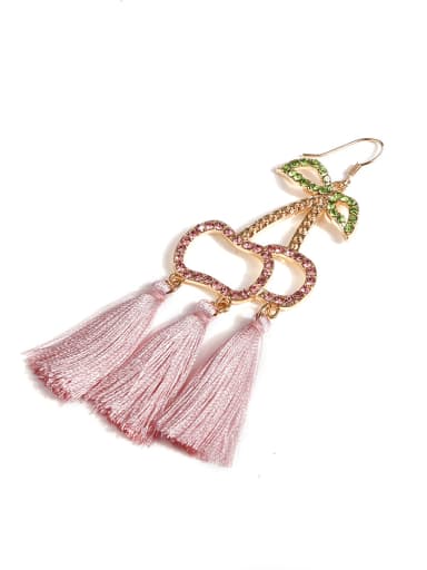 Pink e68266 Alloy Embroidery thread Rhinestone Tassel Cute Hand-Woven Drop Earring