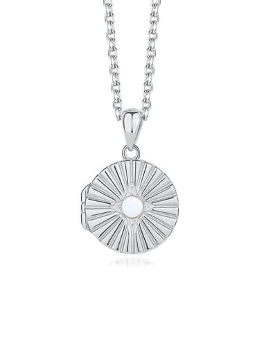 A2825 Platinum opal 925 Sterling Silver Geometric Minimalist Necklace