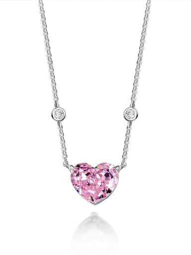 Pink [P 0855] 925 Sterling Silver High Carbon Diamond Heart Luxury Necklace