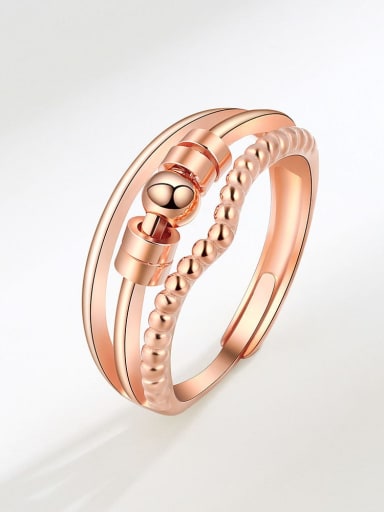 Rose Gold 925 Sterling Silver Rotating Bead Geometric Minimalist Stackable Ring