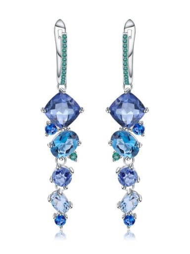 Natural Topaz Crystal Earrings 925 Sterling Silver Swiss Blue Topaz Geometric Artisan Necklace