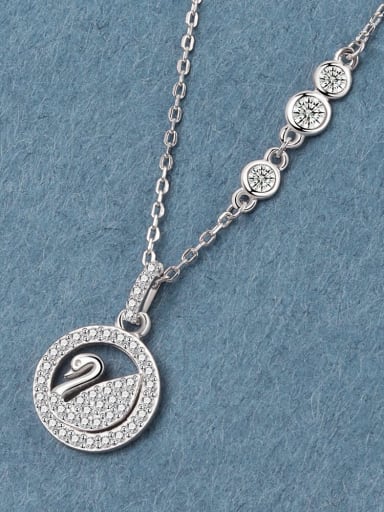 Platinum 925 Sterling Silver Cubic Zirconia Geometric Swan Dainty Necklace