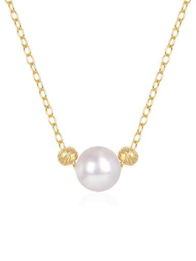 Gold +white pearls 925 Sterling Silver Imitation Pearl Geometric Minimalist Bead Pendant Necklace
