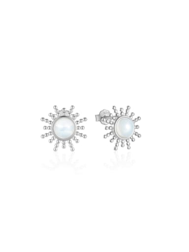 Platinum 925 Sterling Silver Synthetic Opal Sun  Flower Dainty Stud Earring