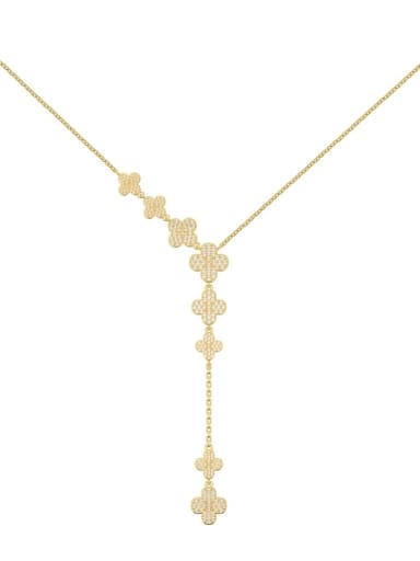 Golden DY190742 S G WH 925 Sterling Silver Cubic Zirconia Clover Tassel Minimalist Lariat Necklace