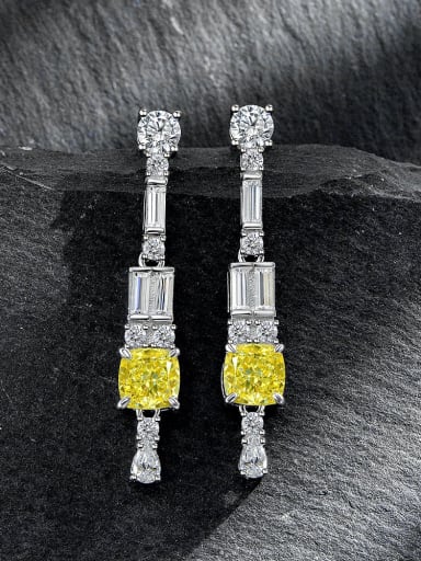 Yellow [E 2153] 925 Sterling Silver High Carbon Diamond Geometric Luxury Cluster Earring