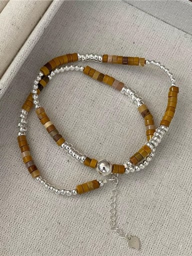 Silver Bead Necklace 925 Sterling Silver Natural Stone Vintage Beaded Necklace