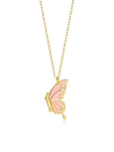 A3069 pink right side 925 Sterling Silver Enamel Butterfly Minimalist Necklace