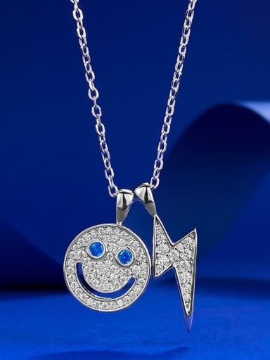 925 Sterling Silver Cubic Zirconia Smiley Lightning Luxury Necklace