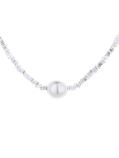 483FL necklace approximately 9.9g 925 Sterling Silver Imitation Pearl Irregular Minimalist Necklace