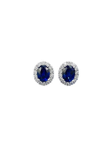 925 Sterling Silver Synthetic Crystal Blue Geometric Luxury Stud Earring