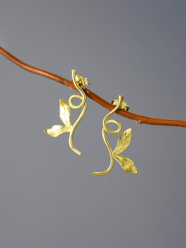Gold (LFJB0276A) 925 Sterling Silver Flower Artisan Stud Earring