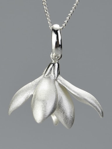925 Sterling Silver Lonely fragrant magnolia flower chinese style retro creative Artisan Pendant