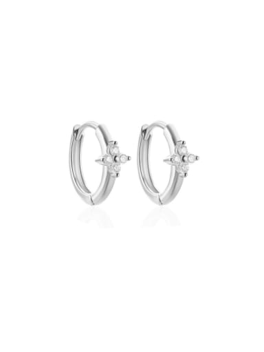 Platinum 2 925 Sterling Silver Cubic Zirconia Geometric Dainty Huggie Earring