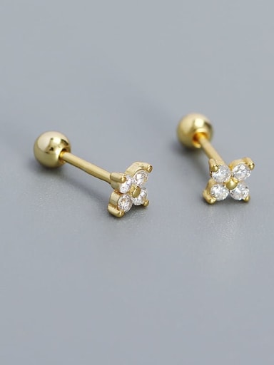 Golden +white stone 925 Sterling Silver Cubic Zirconia Flower Dainty Stud Earring