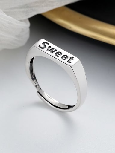 925 Sterling Silver Geometric Letter Vintage Band Ring