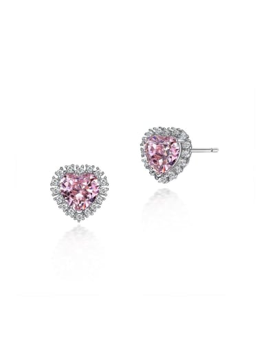 925 Sterling Silver High Carbon Diamond Pink Heart Dainty Stud Earring
