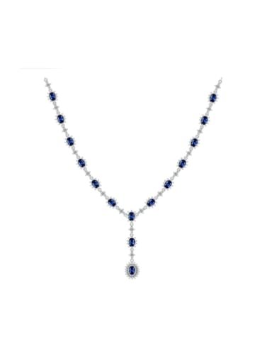 sapphire 925 Sterling Silver Cubic Zirconia Tassel Luxury Lariat Necklace