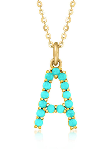 Gold A 925 Sterling Silver Turquoise Letter Dainty Necklace