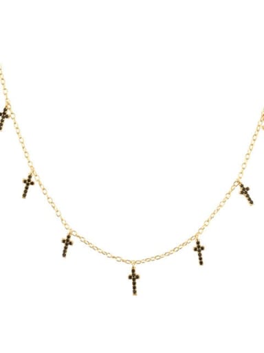 18k gold black stone 925 Sterling Silver Cubic Zirconia Cross Minimalist Necklace