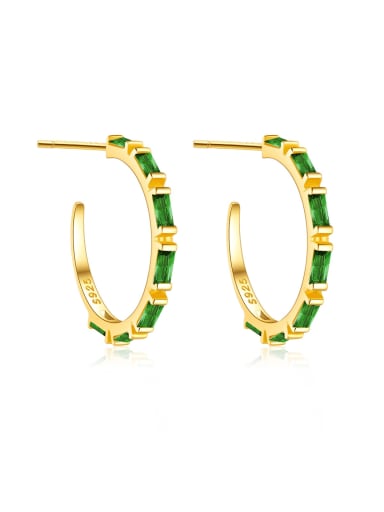 18K gold green 925 Sterling Silver Cubic Zirconia Geometric Trend Hoop Earring