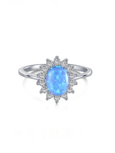 Platinum blue DY120593 925 Sterling Silver Opal Geometric Luxury Band Ring